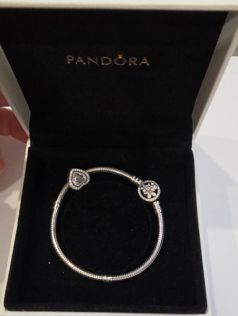 Pandora Silver 925 Bracelet with Heart and Flower Charms